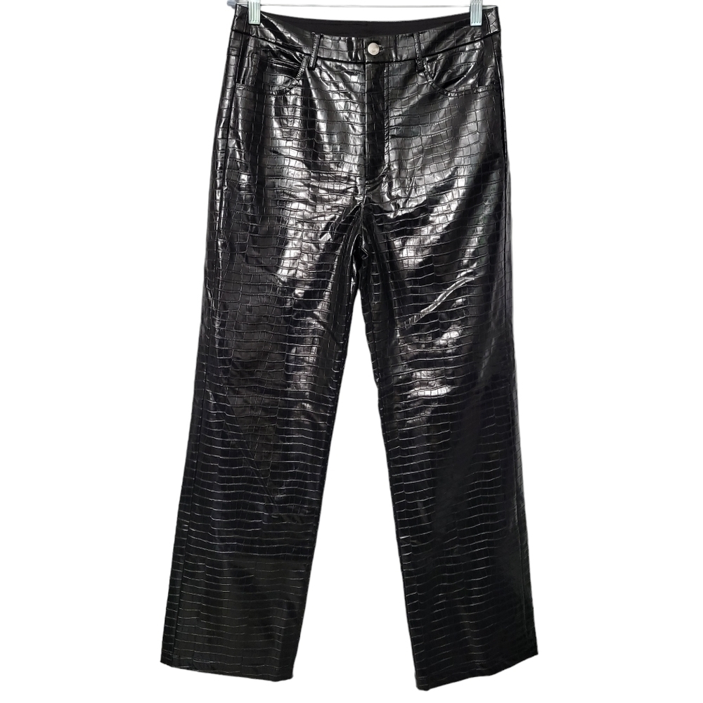 Rotate Birger Christensen Black Croc Embossed Straight Leg Rotie Pants NWT
